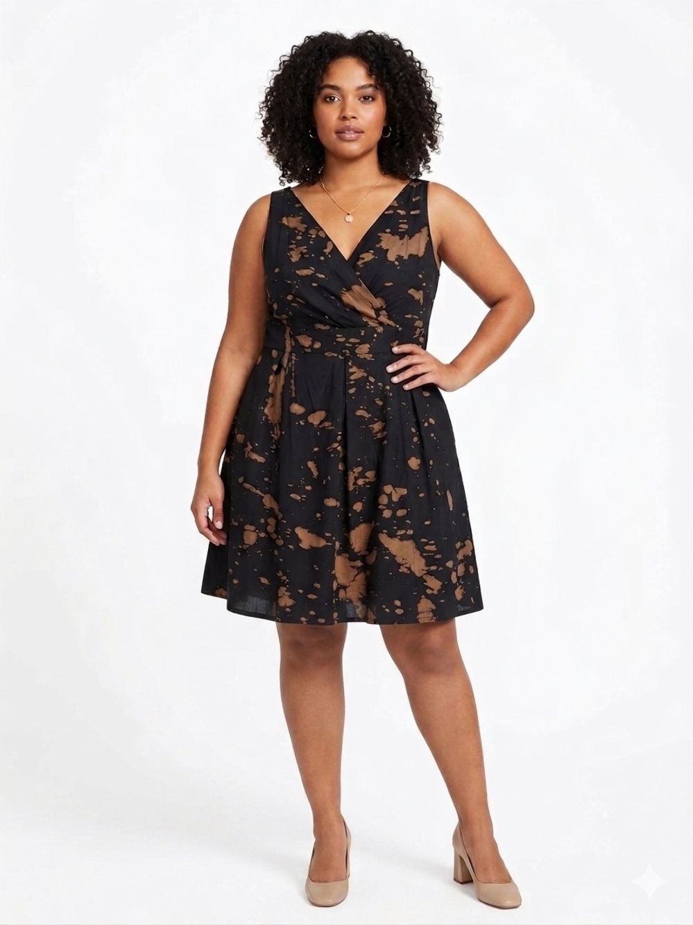 Lands End Bleach Splatter Faux-Wrap A-Line Dress Size 14
